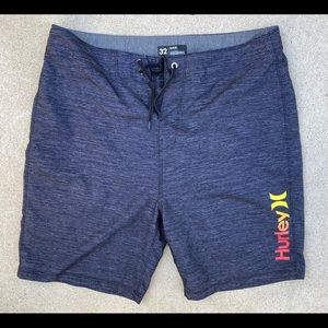 Men's Hurley Charcoal Board Shorts 32 Pocket Poly Logo String Surf Sun RN0100691
